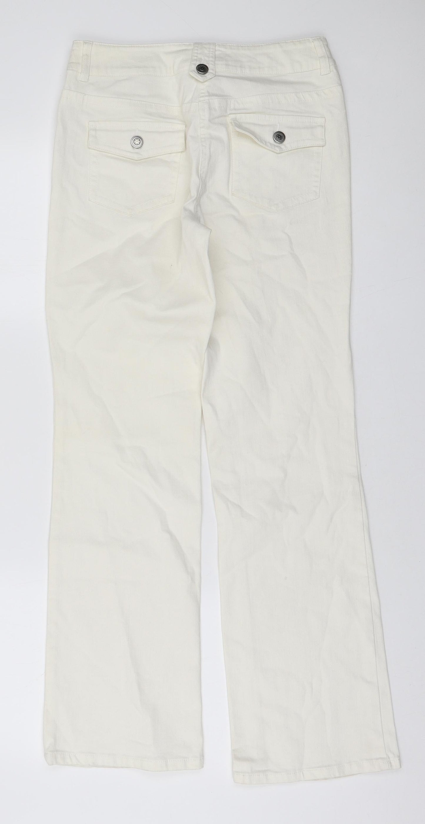 Principles Womens Ivory Cotton Bootcut Jeans Size 8 L29 in Regular Zip