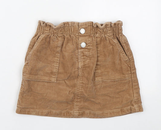 H&M Girls Brown Cotton A-Line Skirt Size 7-8 Years Regular Button