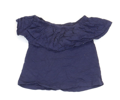 M&Co Girls Blue 100% Cotton Basic T-Shirt Size 4-5 Years Off the Shoulder Pullover