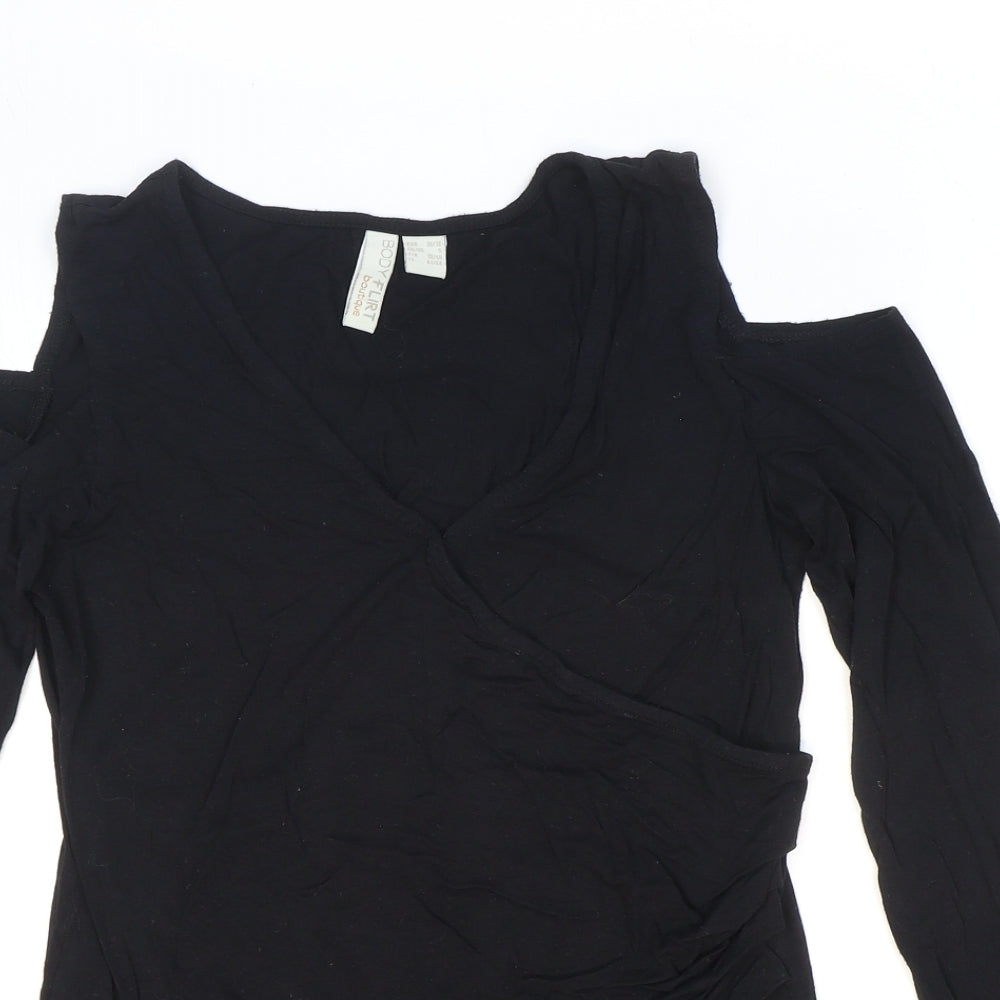 Womens UK Size S Body Flirt Black Basic T-Shirt