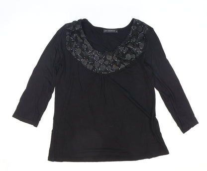 Just Elegance Womens Black Polyester Basic T-Shirt Size 14 Round Neck