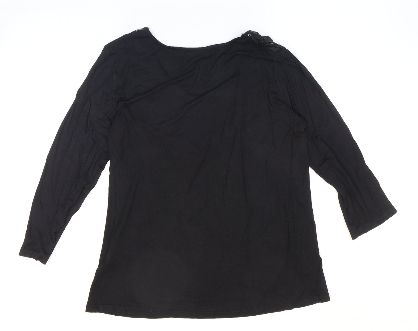 Just Elegance Womens Black Polyester Basic T-Shirt Size 14 Round Neck