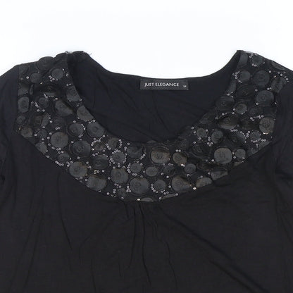 Just Elegance Womens Black Polyester Basic T-Shirt Size 14 Round Neck