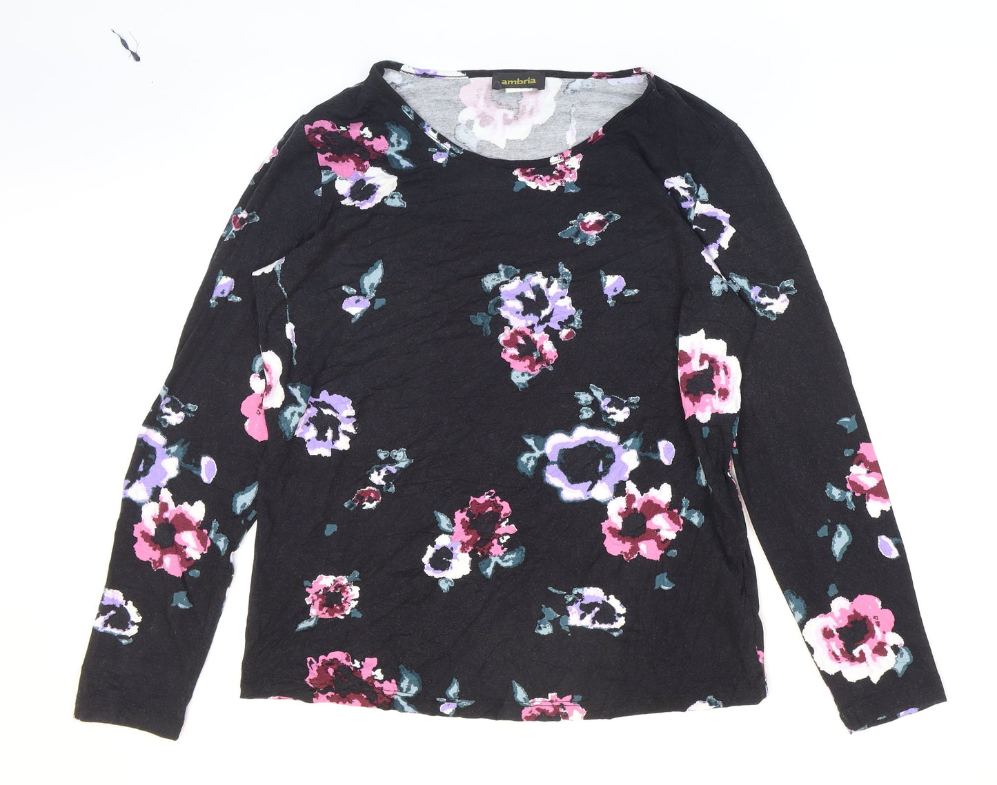 ambria Womens Multicoloured Floral Viscose Basic T-Shirt Size 10 Scoop Neck