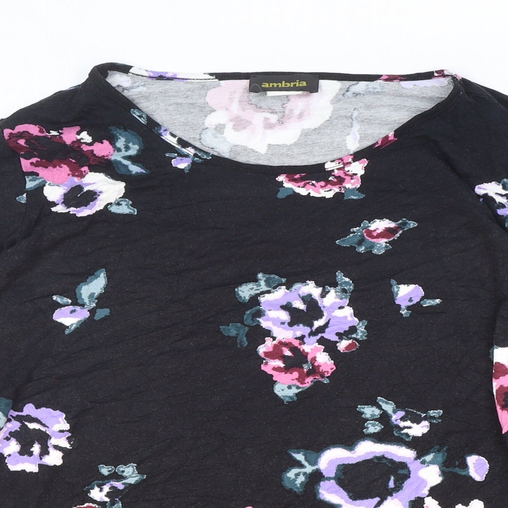ambria Womens Multicoloured Floral Viscose Basic T-Shirt Size 10 Scoop Neck