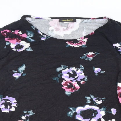 ambria Womens Multicoloured Floral Viscose Basic T-Shirt Size 10 Scoop Neck
