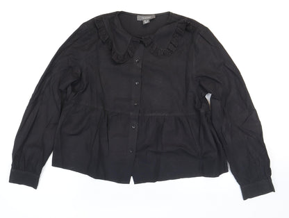 Primark Womens Black Cotton Basic Button-Up Size 10 Collared