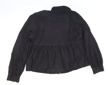 Primark Womens Black Cotton Basic Button-Up Size 10 Collared