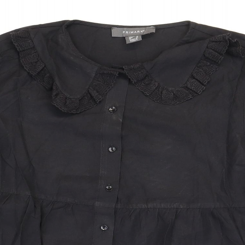 Primark Womens Black Cotton Basic Button-Up Size 10 Collared