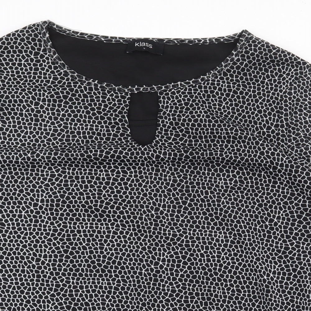 Klass Womens Black Geometric Polyester Basic Blouse Size L Boat Neck - Chest cut out