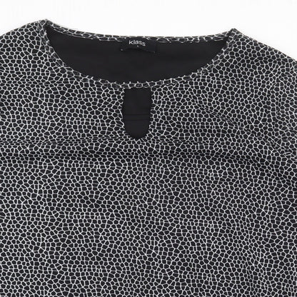 Klass Womens Black Geometric Polyester Basic Blouse Size L Boat Neck - Chest cut out