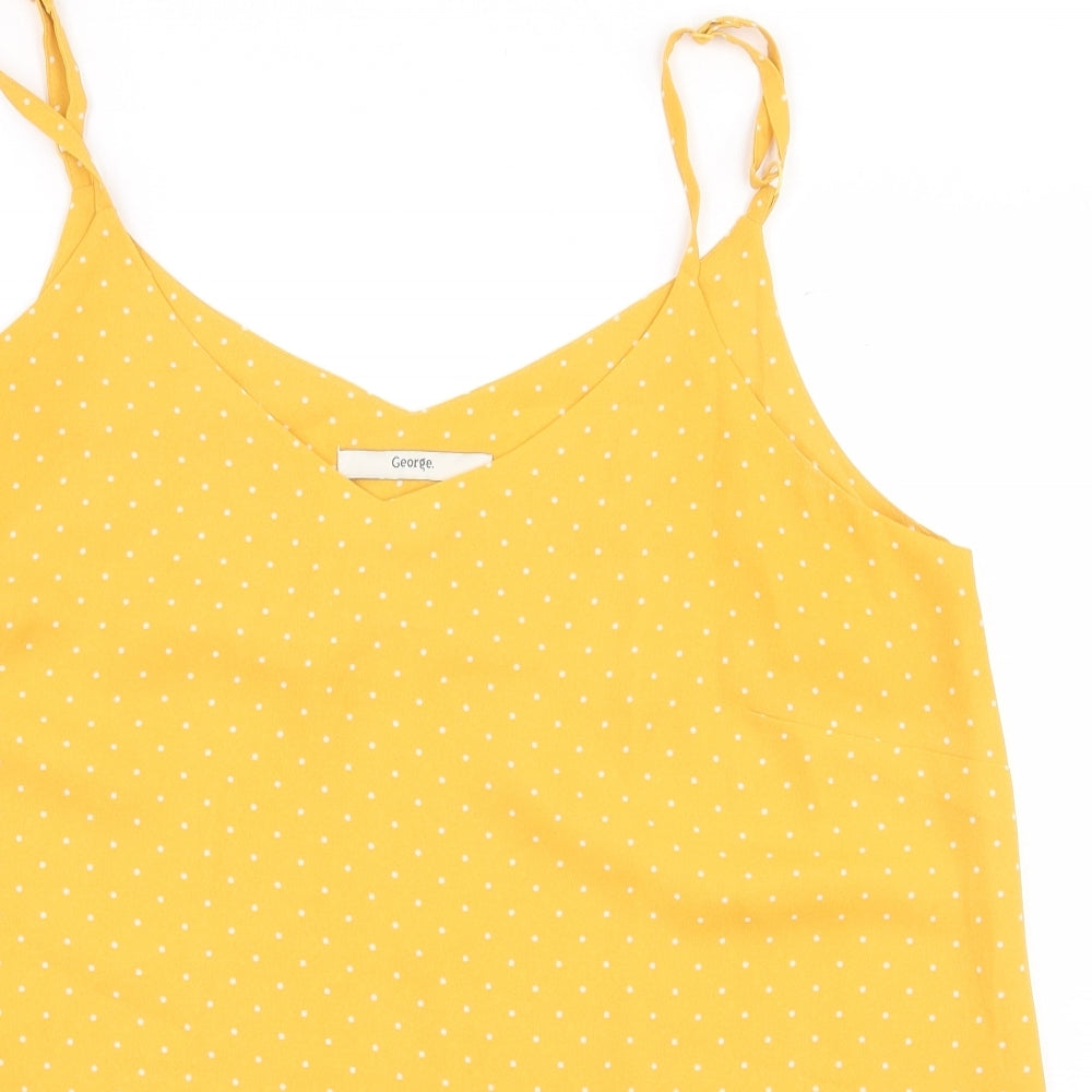 George Womens Yellow Polka Dot Polyester Basic Blouse Size 12 V-Neck