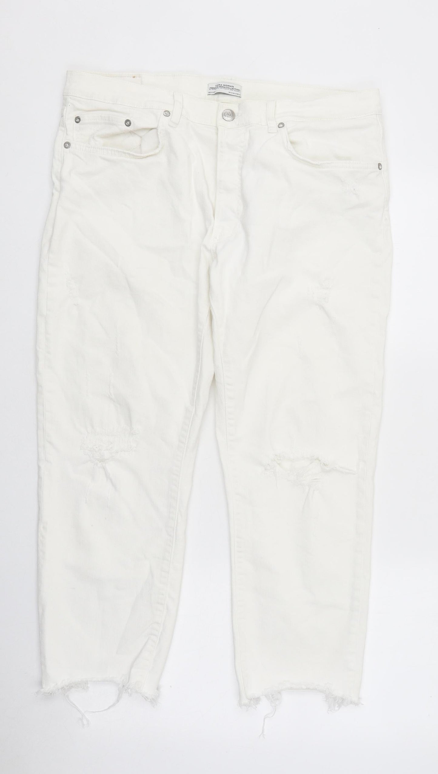 Zara Womens White Cotton Straight Jeans Size 38 in L28 in Regular Zip