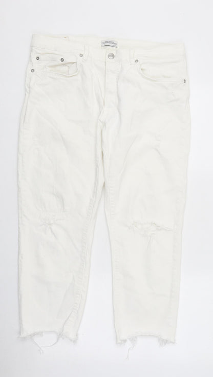Zara Womens White Cotton Straight Jeans Size 38 in L28 in Regular Zip