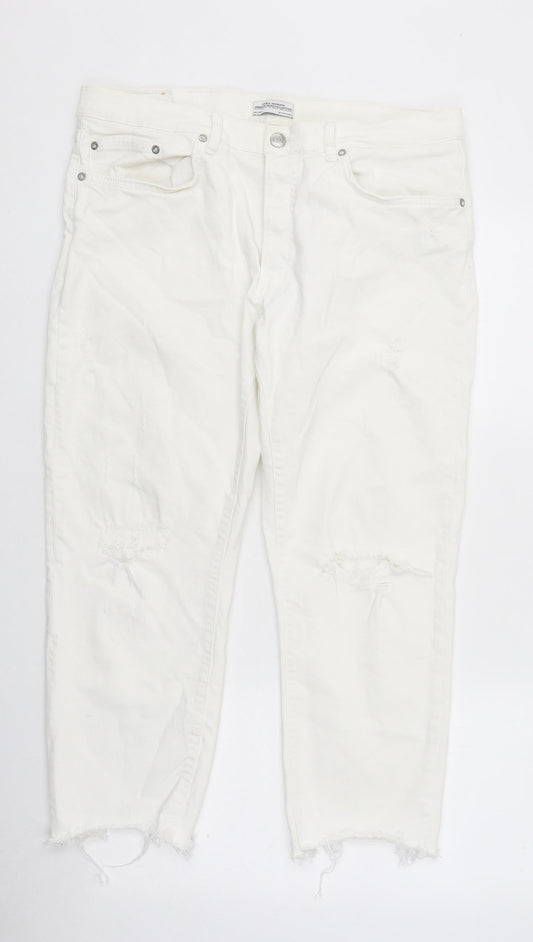 Zara Womens White Cotton Straight Jeans Size 38 in L28 in Regular Zip
