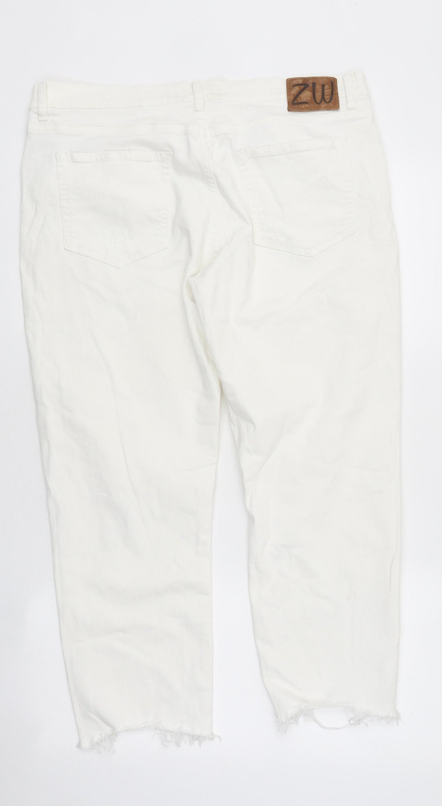 Zara Womens White Cotton Straight Jeans Size 38 in L28 in Regular Zip