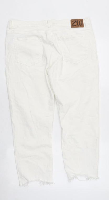 Zara Womens White Cotton Straight Jeans Size 38 in L28 in Regular Zip