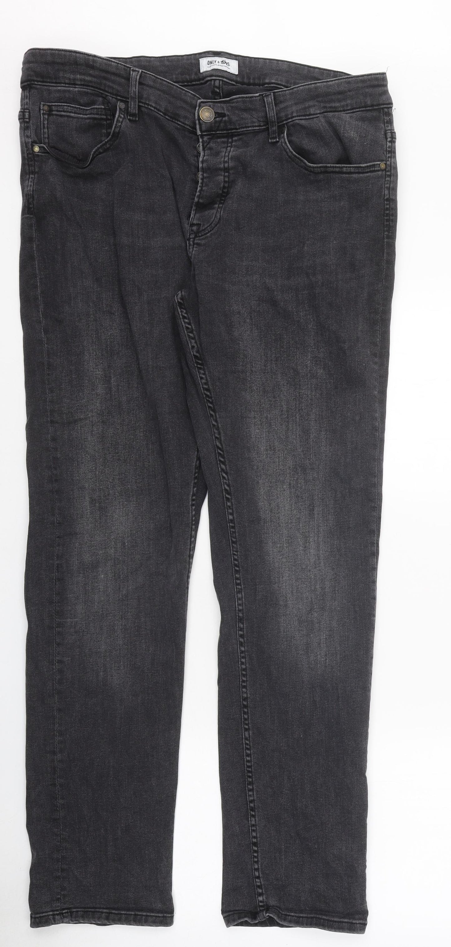 Womens UK Size 34 in ONLY & SONS Slim Fit Straight Black Jeans