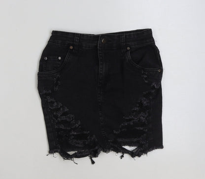 PRETTYLITTLETHING Womens Black Cotton Mini Skirt Size 6 Button