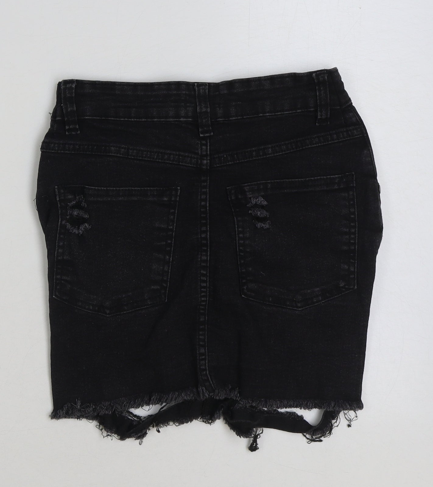 PRETTYLITTLETHING Womens Black Cotton Mini Skirt Size 6 Button