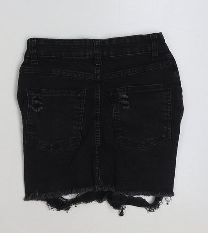 PRETTYLITTLETHING Womens Black Cotton Mini Skirt Size 6 Button