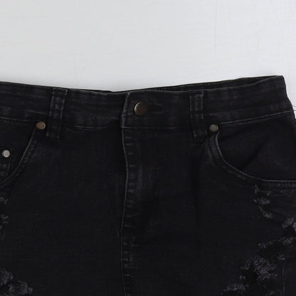 PRETTYLITTLETHING Womens Black Cotton Mini Skirt Size 6 Button