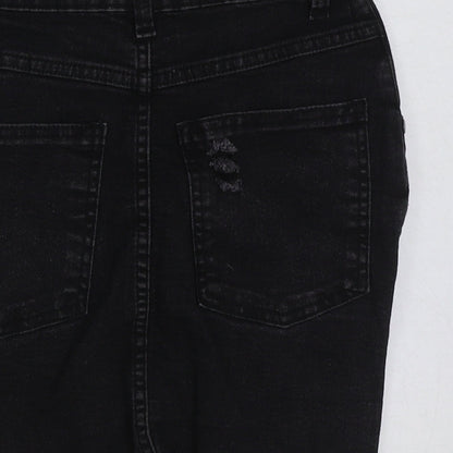 PRETTYLITTLETHING Womens Black Cotton Mini Skirt Size 6 Button