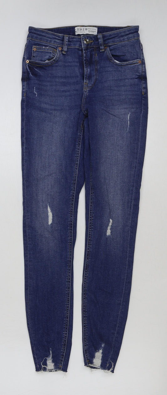 Denim & Co. Womens Blue Cotton Skinny Jeans Size 6 L28 in Regular Button