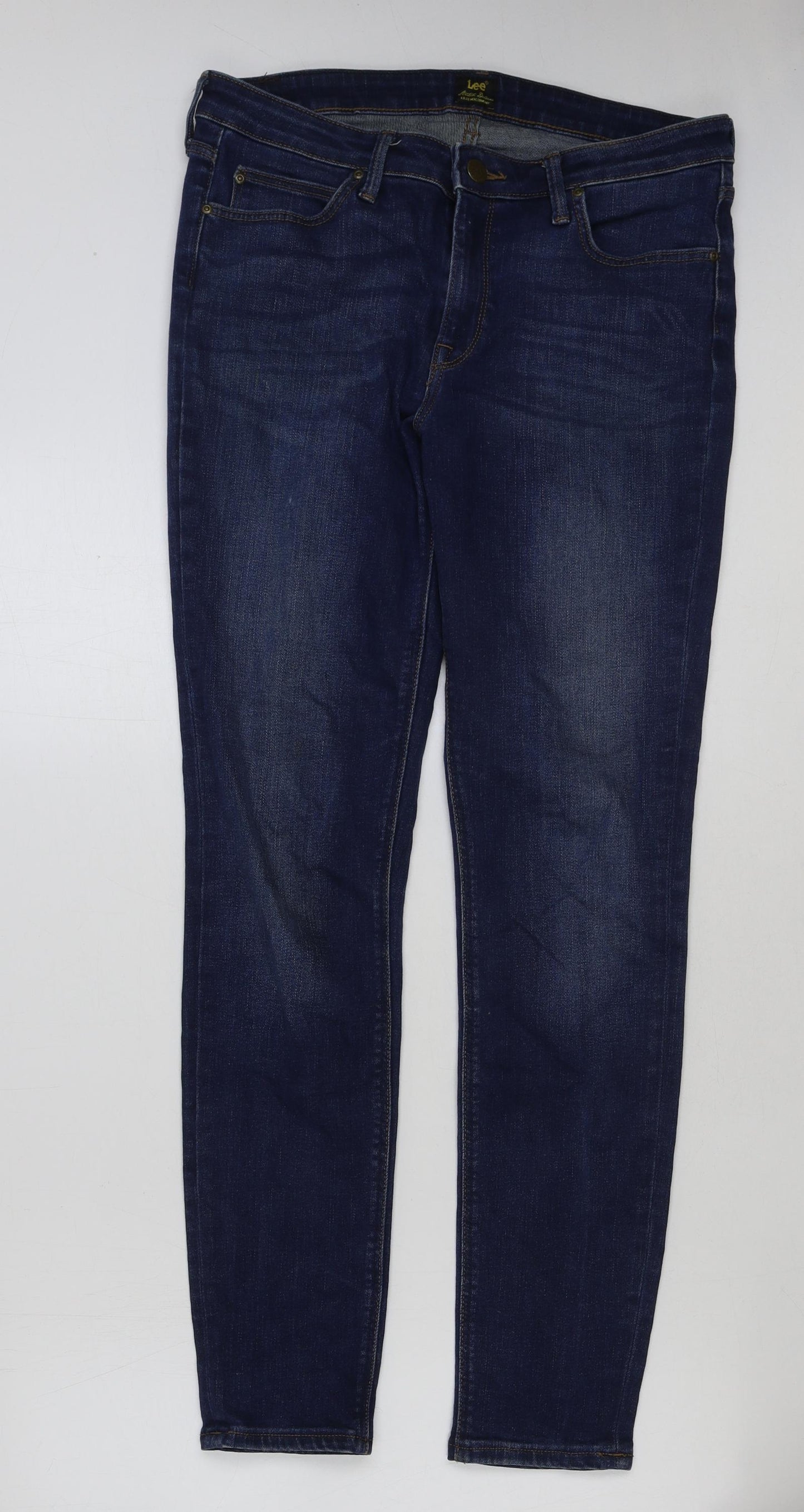 Lee Mens Blue Cotton Straight Jeans Size 32 in L33 in Regular Button