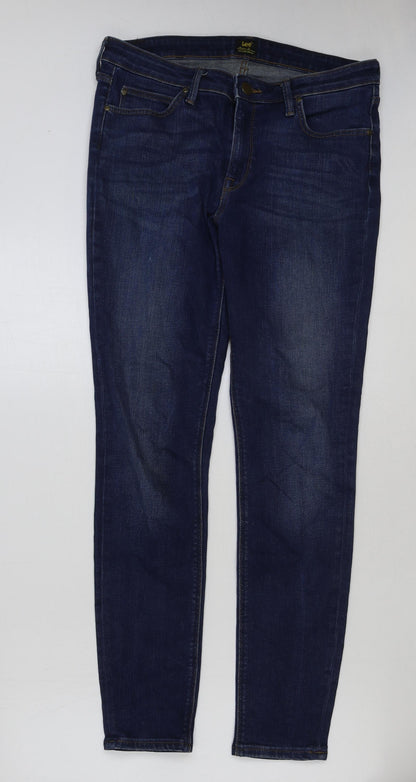 Lee Mens Blue Cotton Straight Jeans Size 32 in L33 in Regular Button