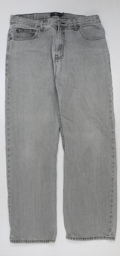 Marks and Spencer Womens Blue Cotton Straight Jeans Size 34 in L31 in Regular Button