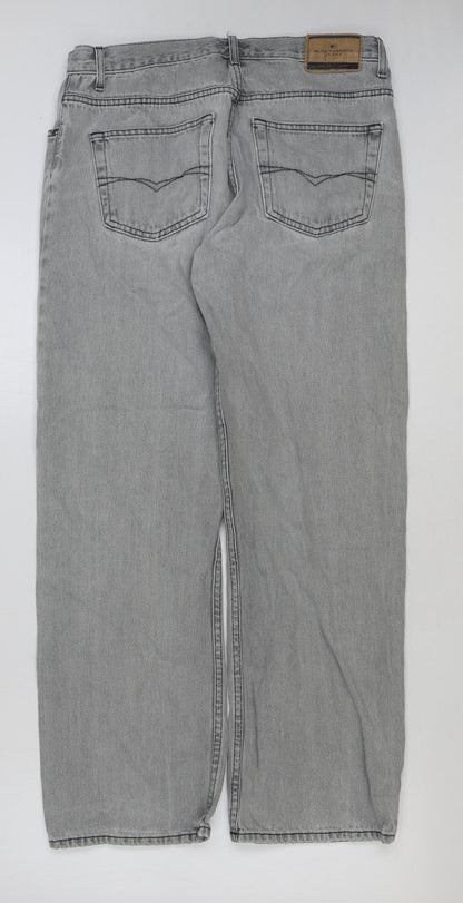 Marks and Spencer Womens Blue Cotton Straight Jeans Size 34 in L31 in Regular Button