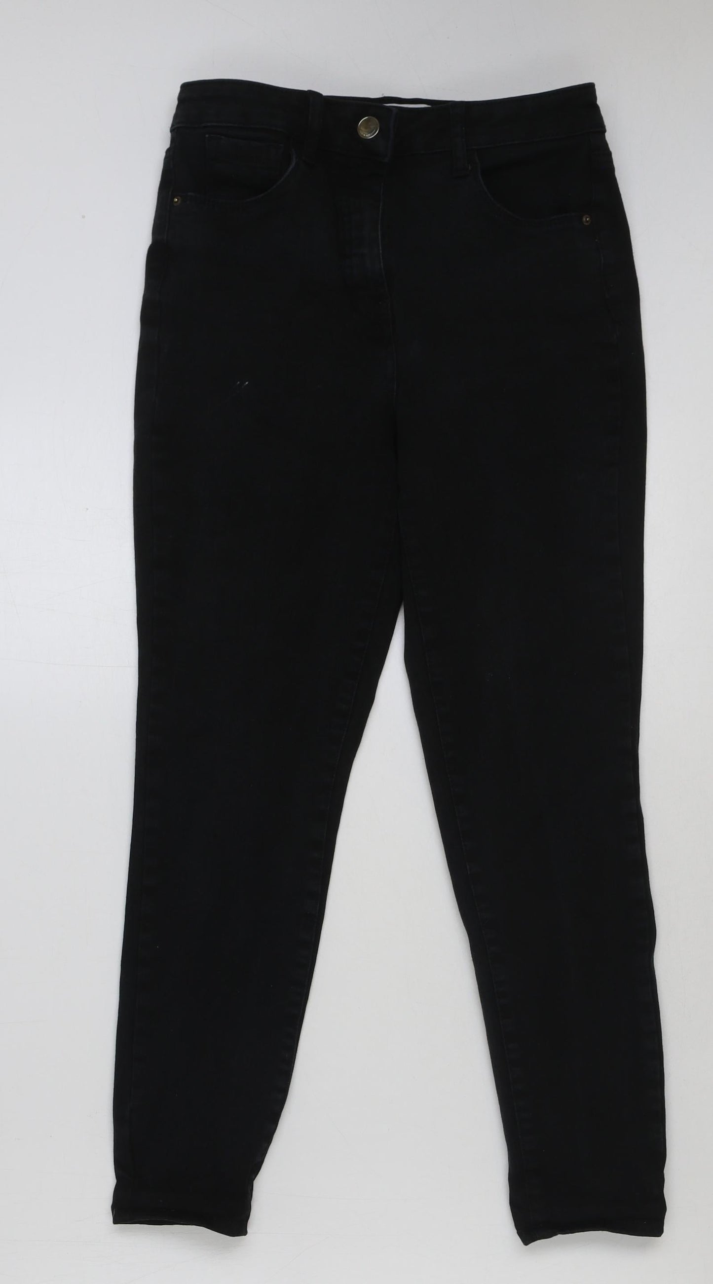 NEXT Womens Black Cotton Skinny Jeans Size 12 L26 in Regular Button