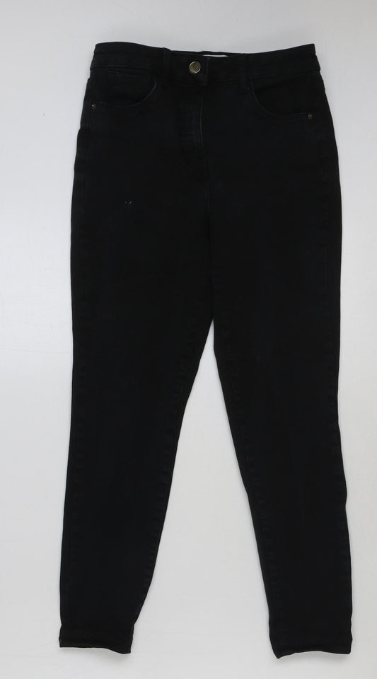 NEXT Womens Black Cotton Skinny Jeans Size 12 L26 in Regular Button