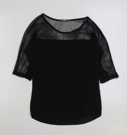 Blak Womens Black Polyester Basic T-Shirt Size S Round Neck - Cut Out