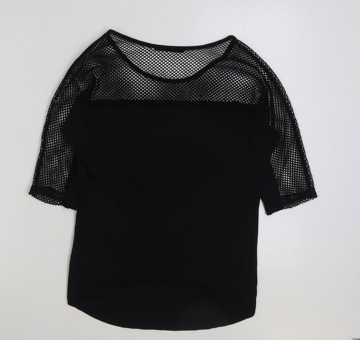 Blak Womens Black Polyester Basic T-Shirt Size S Round Neck - Cut Out