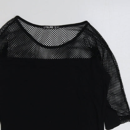 Blak Womens Black Polyester Basic T-Shirt Size S Round Neck - Cut Out