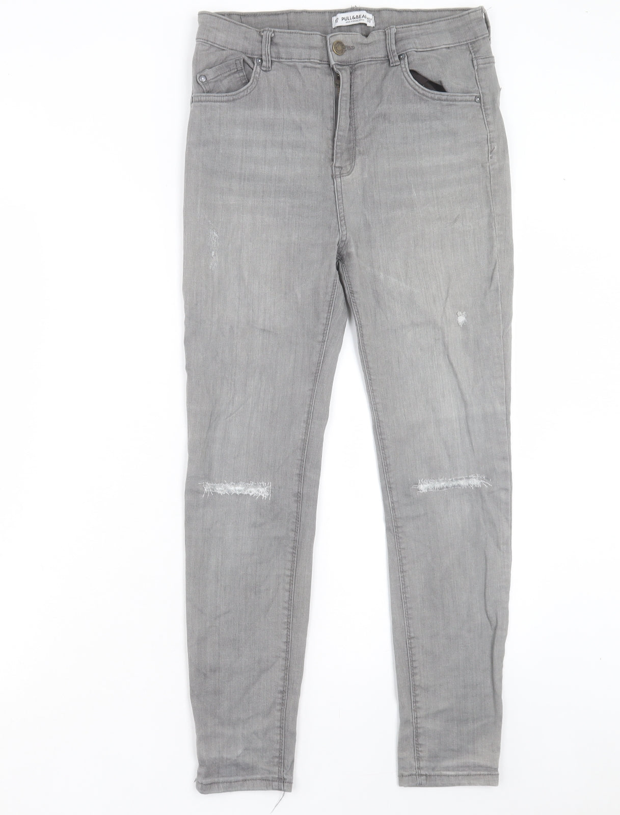 Pull&Bear Womens Grey Cotton Skinny Jeans Size 12 L26 in Regular Button