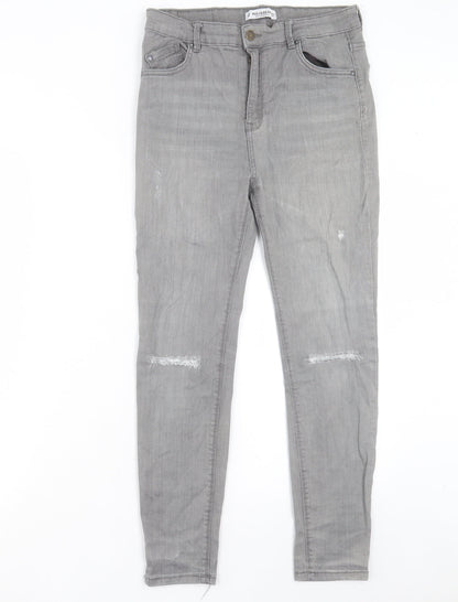 Pull&Bear Womens Grey Cotton Skinny Jeans Size 12 L26 in Regular Button
