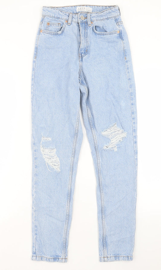 Denim & Co. Womens Blue Cotton Straight Jeans Size 4 L29 in Regular Button