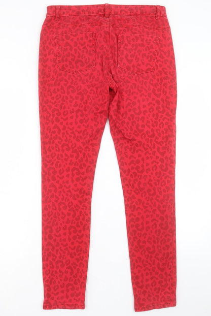 Arabella & Addison Womens Red Animal Print Cotton Skinny Jeans Size L L30 in Regular Button