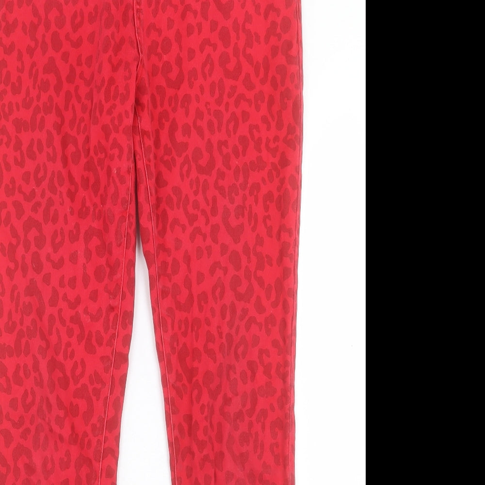 Arabella & Addison Womens Red Animal Print Cotton Skinny Jeans Size L L30 in Regular Button