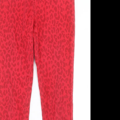Arabella & Addison Womens Red Animal Print Cotton Skinny Jeans Size L L30 in Regular Button