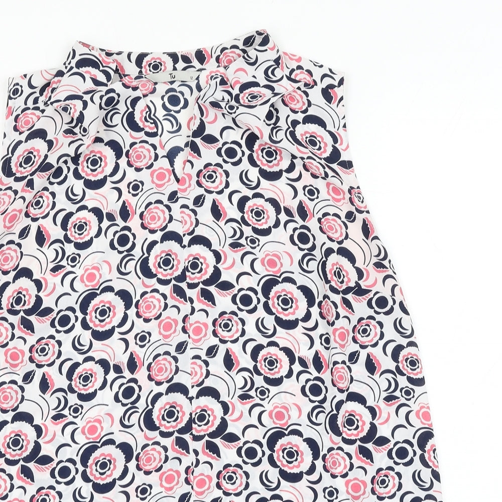 TU Womens Multicoloured Floral Polyester Basic Blouse Size 12 V-Neck