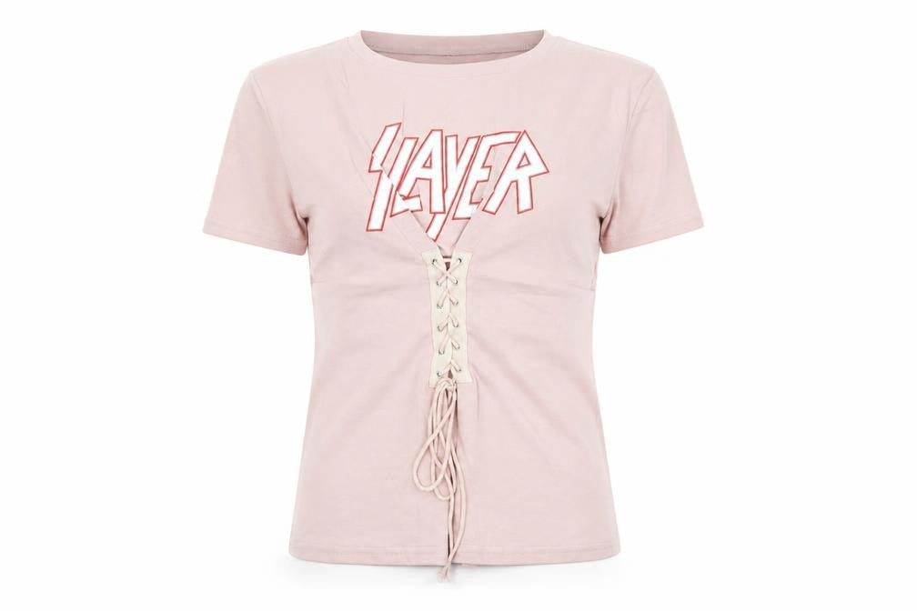 Eight Womens Pink Cotton Basic T-Shirt Size M Round Neck - Slayer Lace Up