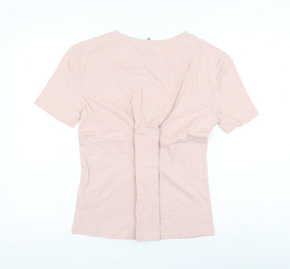 Eight Womens Pink Cotton Basic T-Shirt Size M Round Neck - Slayer Lace Up