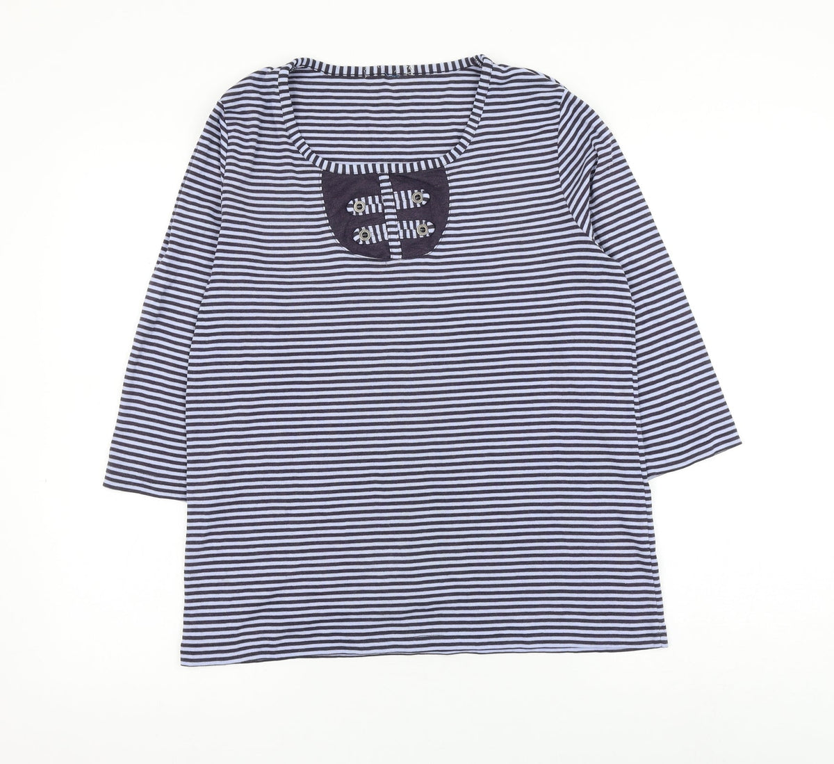 bonm Womens Blue Striped Polyester Basic T-Shirt Size M Scoop Neck