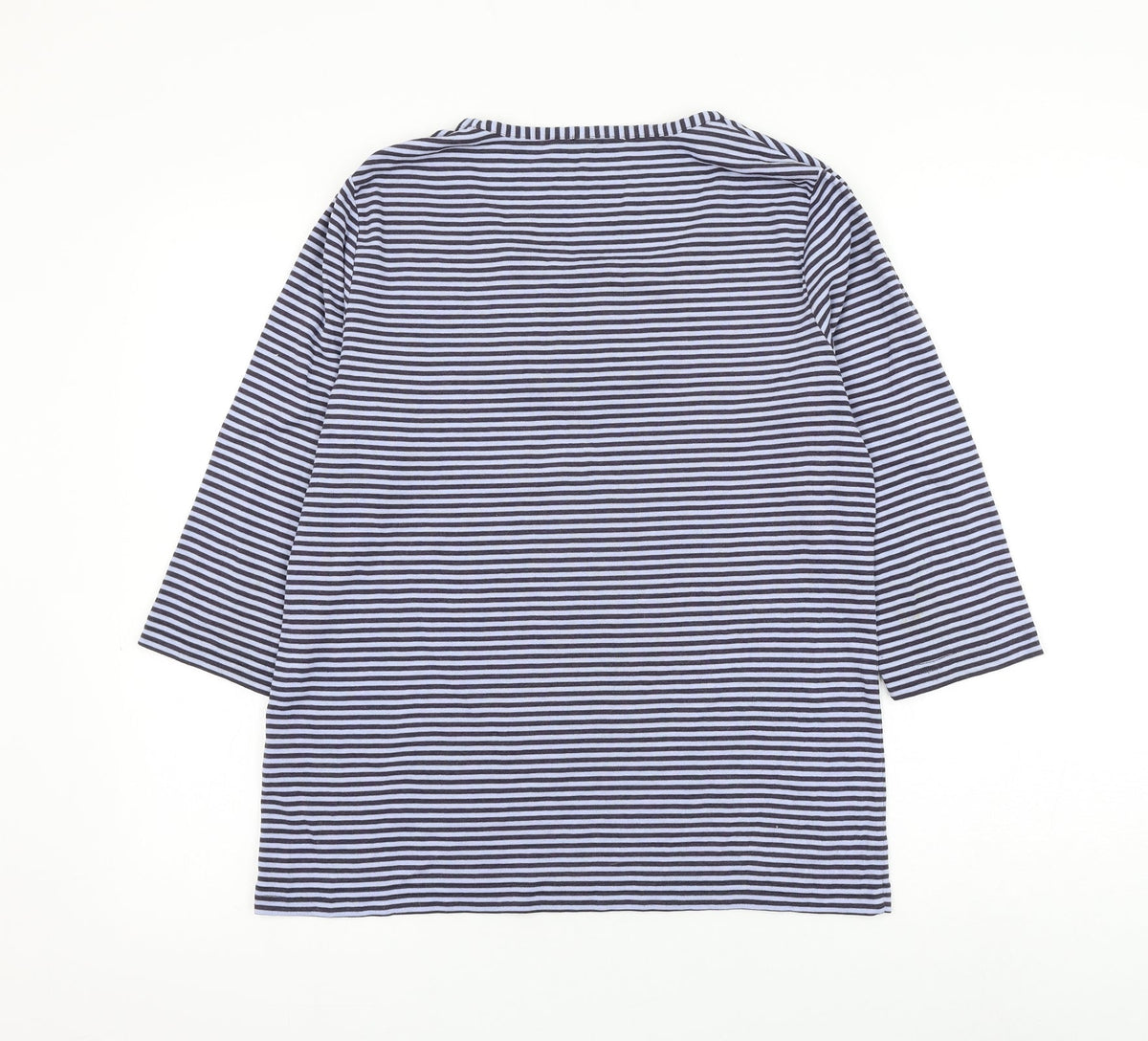 bonm Womens Blue Striped Polyester Basic T-Shirt Size M Scoop Neck