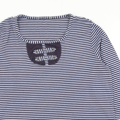 bonm Womens Blue Striped Polyester Basic T-Shirt Size M Scoop Neck