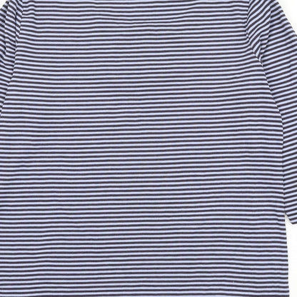 bonm Womens Blue Striped Polyester Basic T-Shirt Size M Scoop Neck